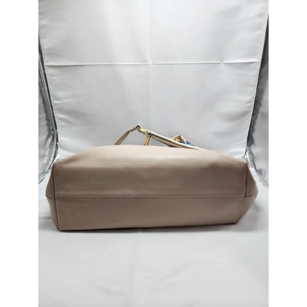 Betsey Johnson Tote Bag with Matching Wallet Floral Scarf Detail Nude Tan Used